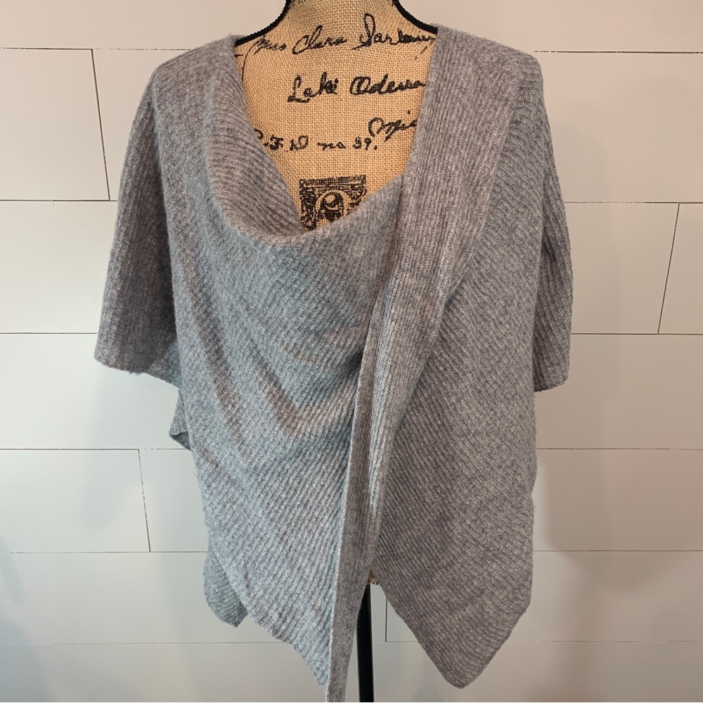 Chiaramente Italian Wool Cross Front Poncho Sweater - One Size